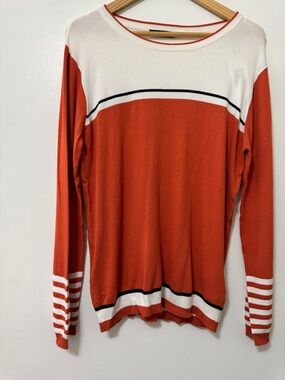 Orange and White Striped Crewneck Sweater